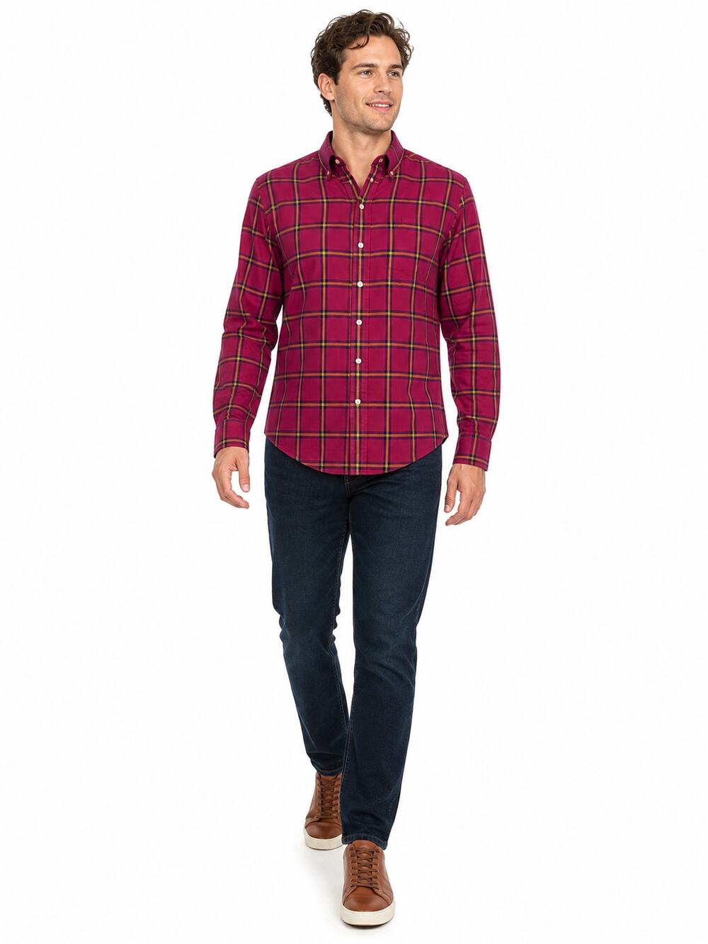 HH112 Gitman Bros Mens Large Pink Plaid Button Down Shirt Made in USA Cotton